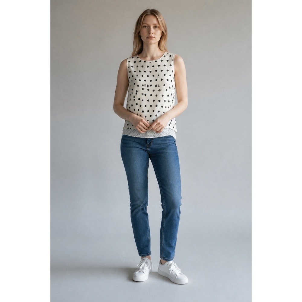 Olive & Rose Women's Sleeveless Top NWT Size Small Polka Dot Black White - Picture 2 of 6
